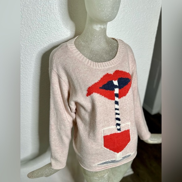 Wildfox Women’s Light Pink “Taking a Sip” Wide Collar Sweater. Size XSmall - Picture 8 of 12